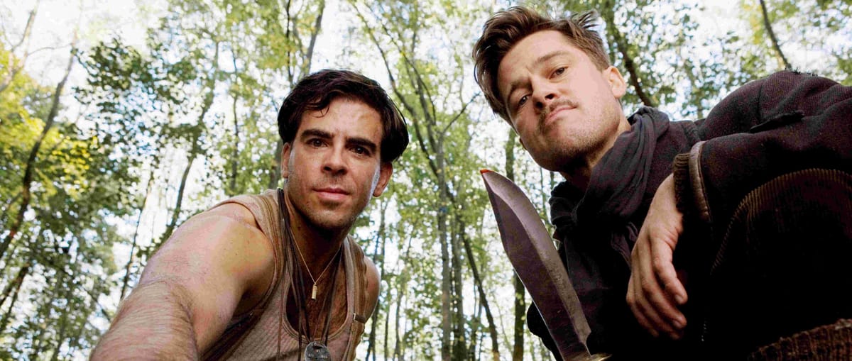 An image from the film Inglorious Basterds, of two men, one holding a bowie knife
