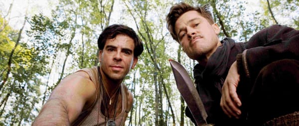 An image from the film Inglorious Basterds, of two men, one holding a bowie knife